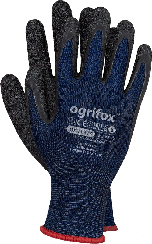 Ogrifox OX-MELAT Latex-Spandex Gloves, Protective Gloves, Work Gloves, Gardening Gloves Ox.11.115, Navy Blue-Black, Size 10, 240 pairs