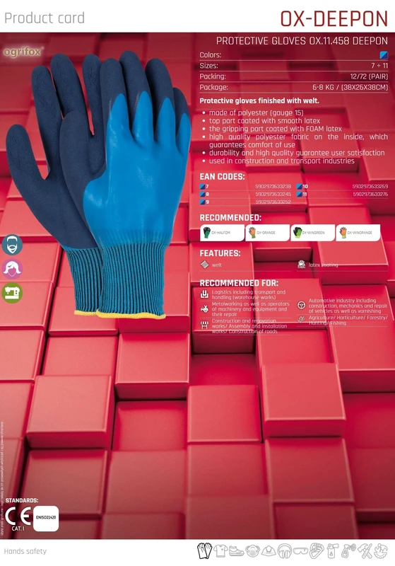 Ogrifox OX-DEEPON Latex Gloves, Protective Gloves, Work Gloves, Gardening Gloves Ox.11.458, Navy Blue, Size 8, 72 pairs