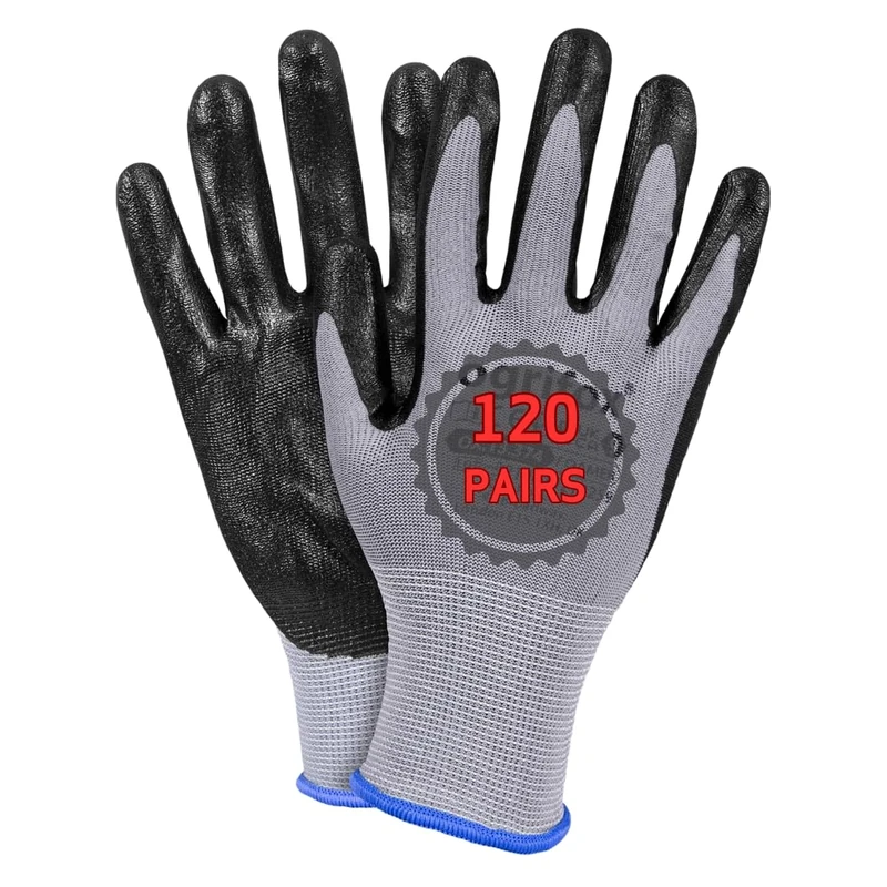 Ogrifox OX-FOAMER Pack of Nitrile Gloves, Work Gloves, Protective Gloves Ox.13.374, Grey-Black, Size 9, 120 Pairs