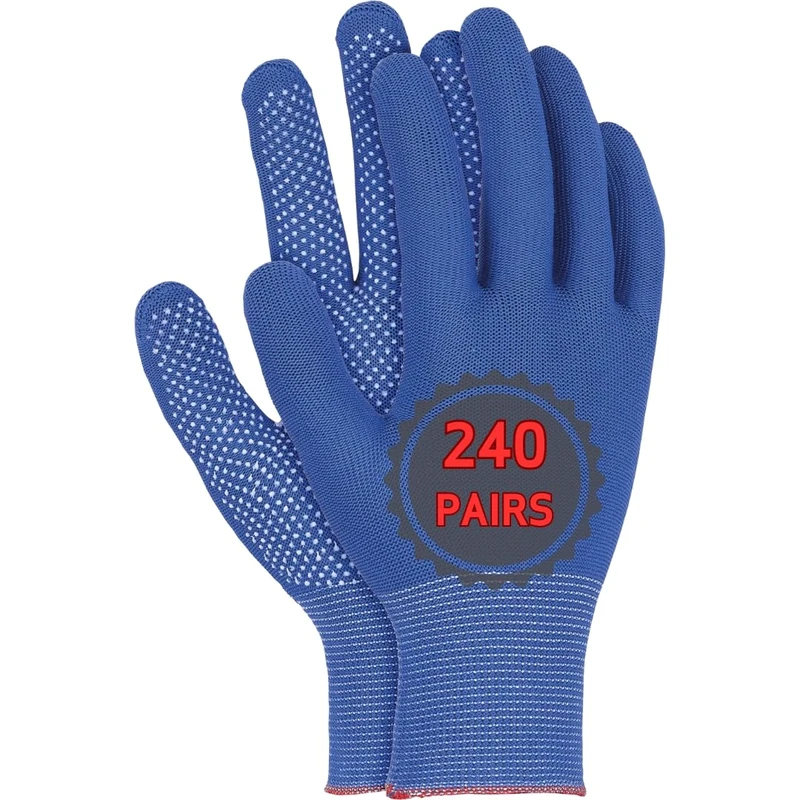 Ogrifox OX-DOTUA_NW Polyester Gloves, Protective Gloves, Work Gloves, Safety Gloves Ox. 14.286, Blue-White, Size L, 240 pairs
