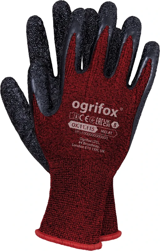 Ogrifox OX-MELAT Latex-Spandex Gloves, Protective Gloves, Work Gloves, Gardening Gloves Ox.11.115, Red-Black, Size 8, 240 pairs