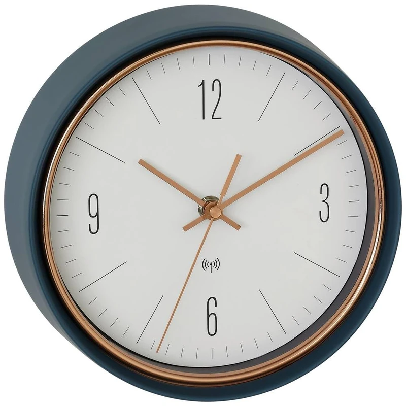 TFA Dostmann 60.3547.20 Radio-Controlled Wall Clock Metal Frame with Copper-Coloured Hands Design, Petrol Green, 223 x 70 x 223 mm