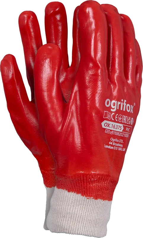 Ogrifox OX-PVC PVC Gloves, Protective Gloves, Work Gloves, Gardening Gloves OX.16.375, Red, Size 10, 120 pairs