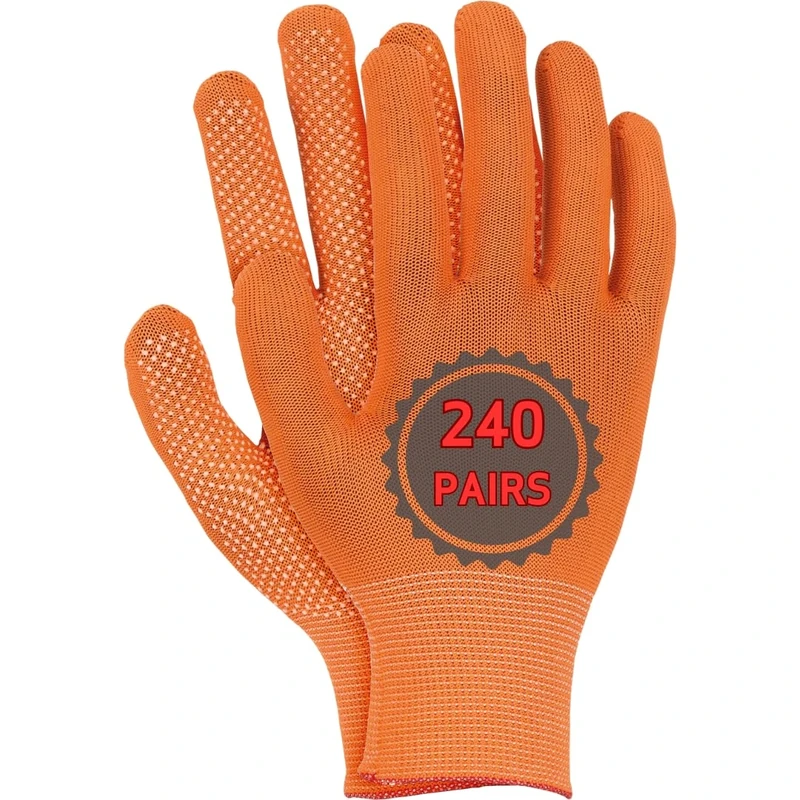 Ogrifox OX-DOTUA_PW Polyester Gloves, Protective Gloves, Work Gloves, Safety Gloves Ox. 14.286, Orange-White, Size L, 240 pairs