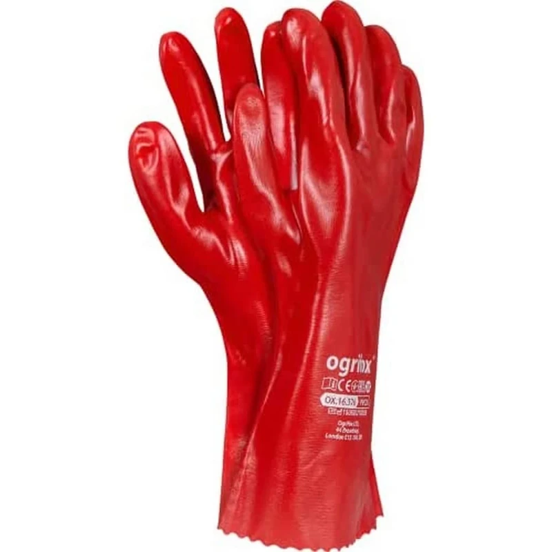 Ogrifox OX-PVC35 PVC Gloves, Protective Gloves, Work Gloves, Gardening Gloves OX.16.376, Red, Size 10, 60 pairs