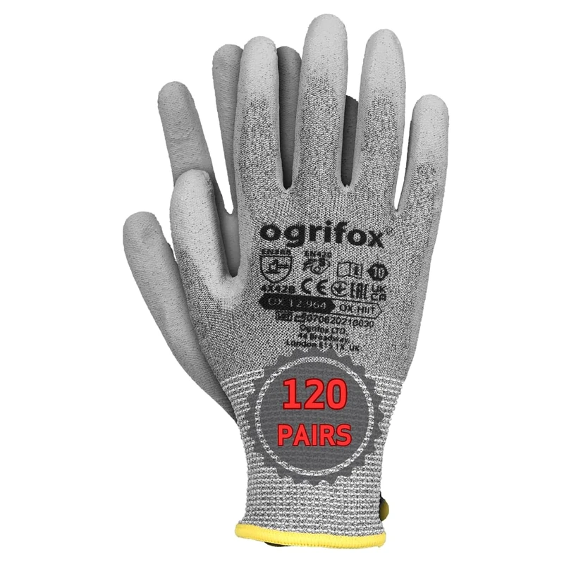Ogrifox OX-HIIT Pack of Nylon Gloves, Protective Gloves, Work Gloves OX.12.964, Steel-Gray, Size 10, 120 Pairs