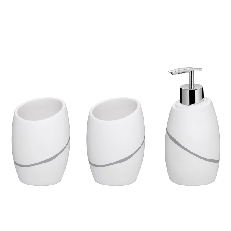 kela Talus 390231 Bathroom Set 3-Piece Polyresin White 2x Cups 1x Soap Dispenser 300 ml - Image 1