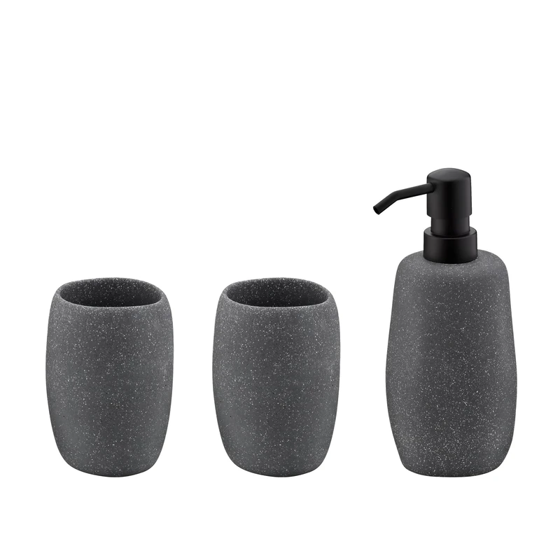 kela Roda 390239 Bathroom Set 3-Piece Cement Grey 2x Cups 1x Soap Dispenser 200 ml