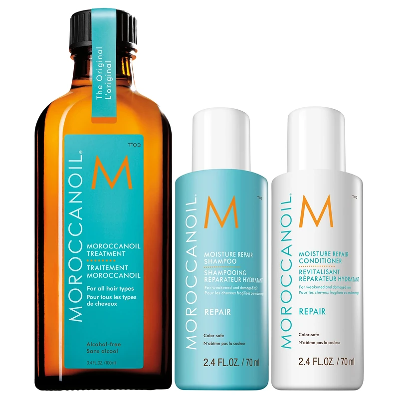 Moroccanoil Treatment 100 ml with Moisture Repair Shampoo and Conditioner, 70 ml