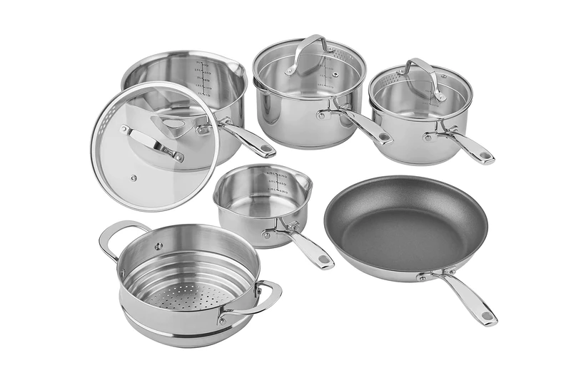Tala 6 Piece Stainless Steel Cookware Set - Non-Stick Frying Pan, 4 Multifunctional Cooking Pots with Tempered Glass Lids & Steamer - Dishwasher Safe, Scratch Resistant - Suitable for All Stoves