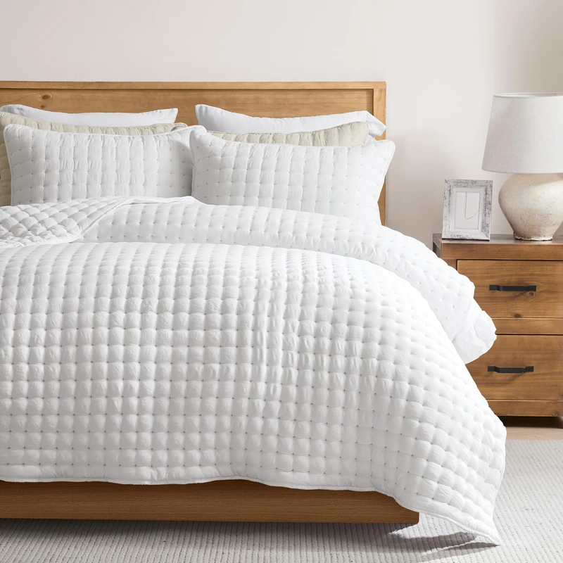 WDCOZY White California Cal King Size Quilt Bedding Sets with Pillow Shams, Oversized Lightweight Soft Bedspread Coverlet, Quilted Blanket Thin Comforter Bed Cover, 3 Pieces, 118x106 inches - Image 1