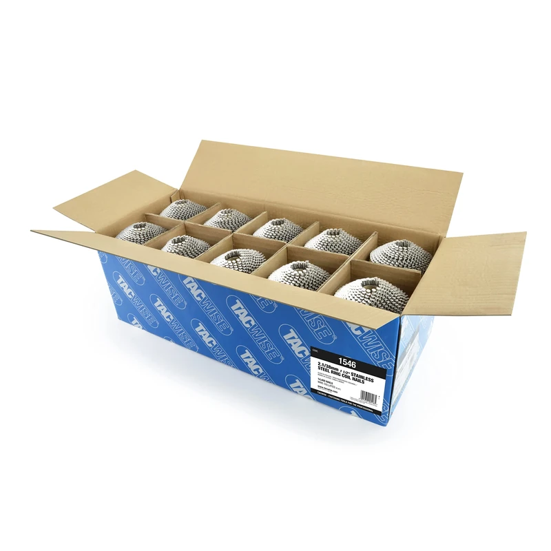 Tacwise 1546 Type 2.1 / 38 mm Stainless Steel Conical Top Coil Nails, Diamond Point, Ring Shank, 16° Incline, Wire Collated, Pack of 14,400