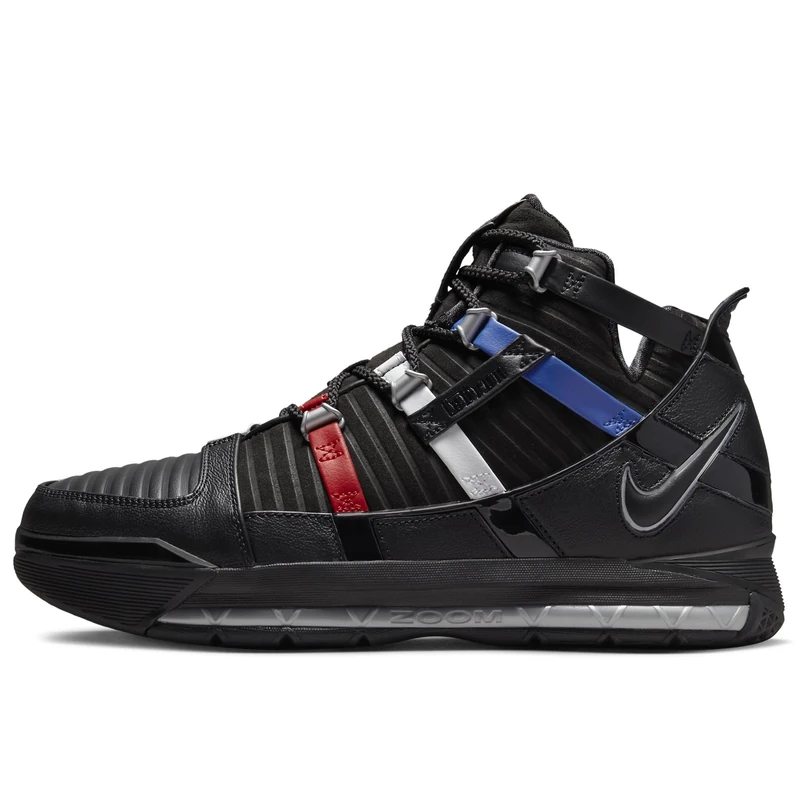 Nike Men's Zoom Lebron III Qs Basketball Shoe, Black/Silver/Univers, 7 UK