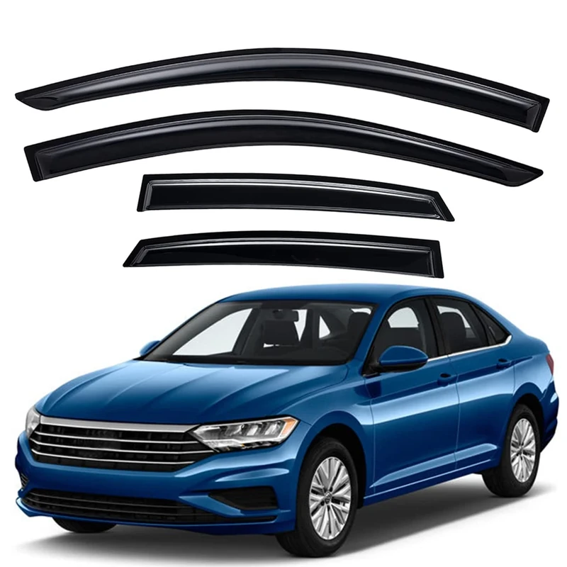 Lightronic WV94767 Tape-on Side Window Visor Deflector Rain Guard, Dark Smoke Shatterproof, 4 PCS Set for 2019-2021 VW Jetta