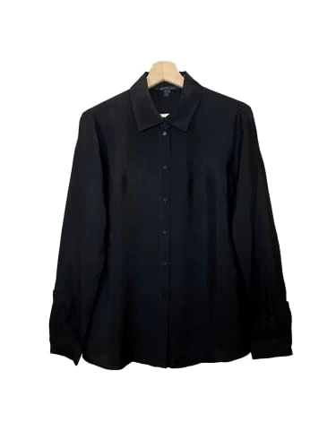 Armani Exchange Women's Essential, Soft Touch, Classic Style, Back Metal Plate Logo Button Down Shirt, Black, XL