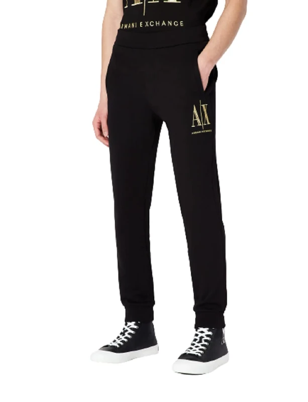 Armani Exchange Men's Icon, Cuffed Leg, Side Gold Logo, Trousers Casual, Black, XXL