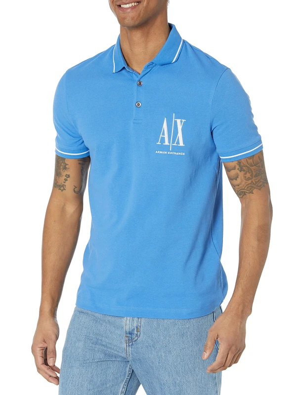Armani Exchange Men's Icon, Regular Fit, Side Logo, Polo Shirt, Palace Blue, Extra Small, Palace Blue, XS
