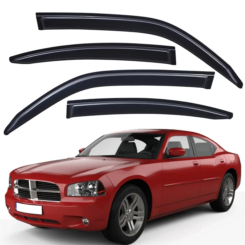 Lightronic WV94810 Outside-Mount Side Window Visors Deflectors Vent Rain Guards, Dark Smoke Shatterproof Auto Shades, 4-Pieces Set, Fits for 2006-2010 Dodge Charger (Excludes Police Model)