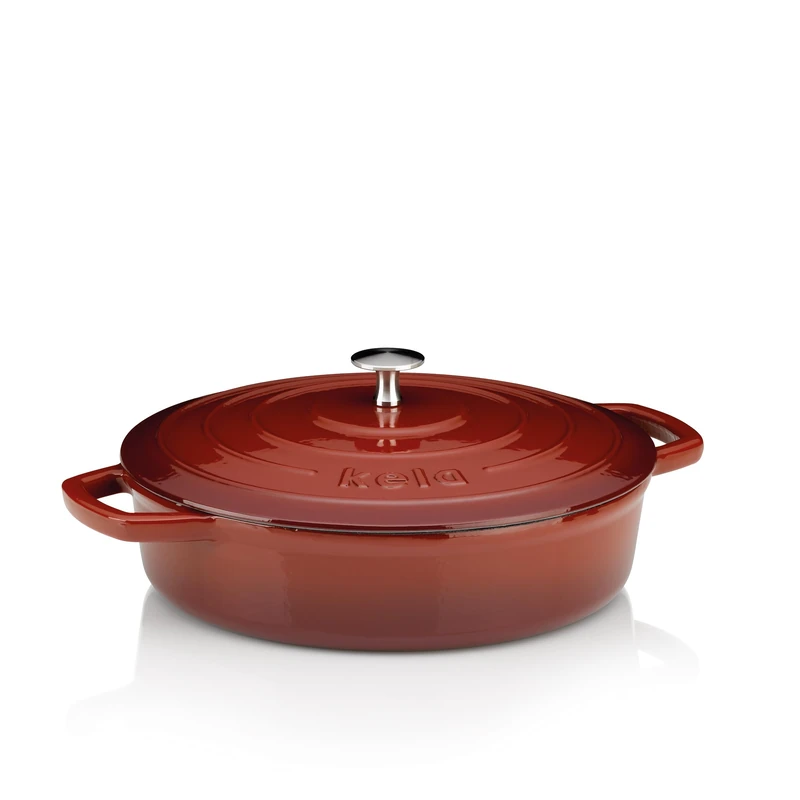 kela Calido 11938 Roasting Dish, Diameter 28 cm, 3.2 Litres, Cast Iron, Red, Round, Enamelled, Heat Resistant up to 300 °C