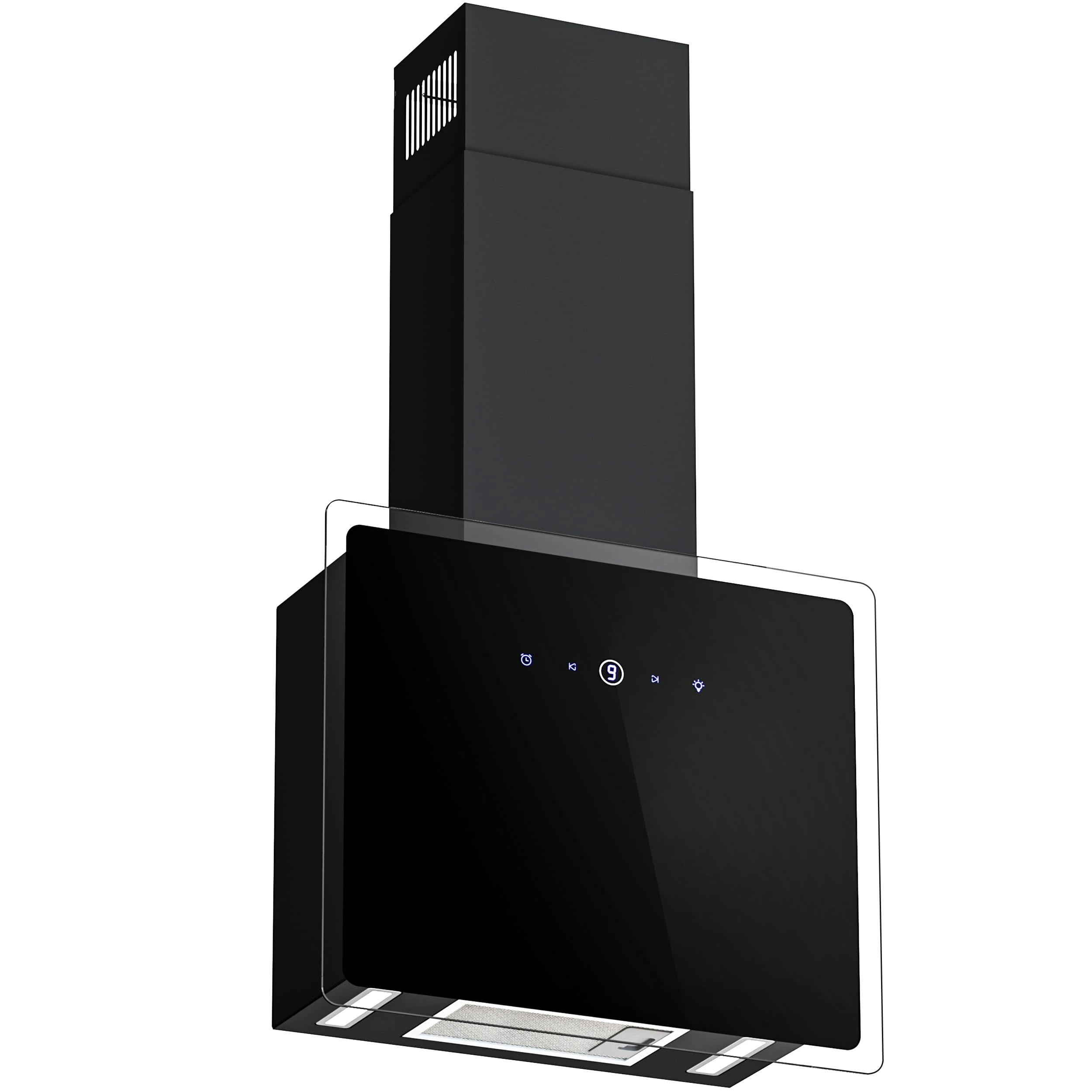 FIREGAS 60cm Cooker Hood with Brushless Motor, Tempered Glass & Stainless Steel Extractor Hood with Touch Screen, LED Lights and Recirculating,Black