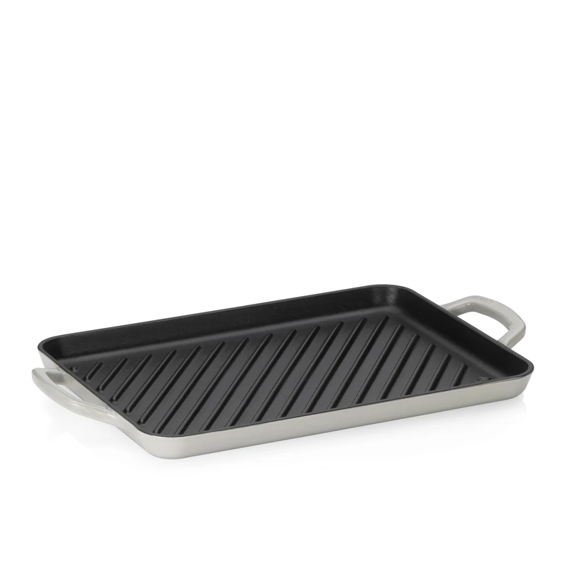 kela grill plate induction 35 x 25 cm CALIDO, enamelled cast iron grill plate for the cooker, heat-resistant up to 300°C, light grey