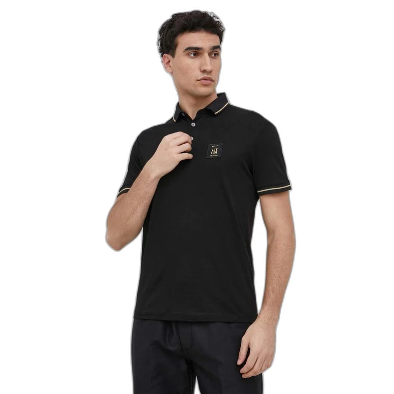Armani Exchange Men's Icon, Regular Fit, Gold Detail, Polo Shirt, Black, Large, Black, L