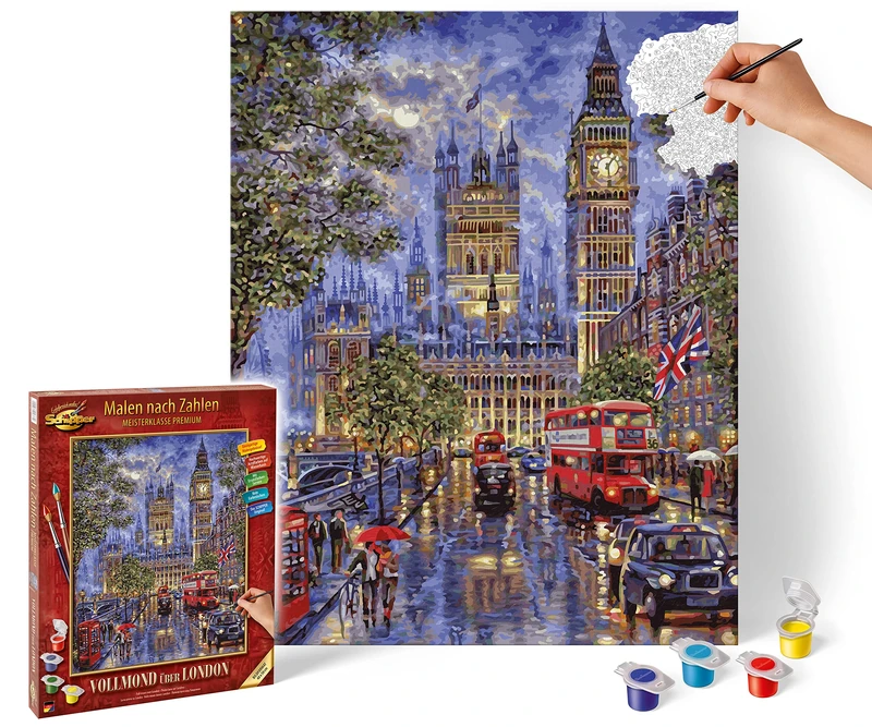 Schipper 609130873 Paint by Numbers Full Moon Over London Painting Pictures for Adults Including Brush and Acrylic Paints 40 x 50 cm