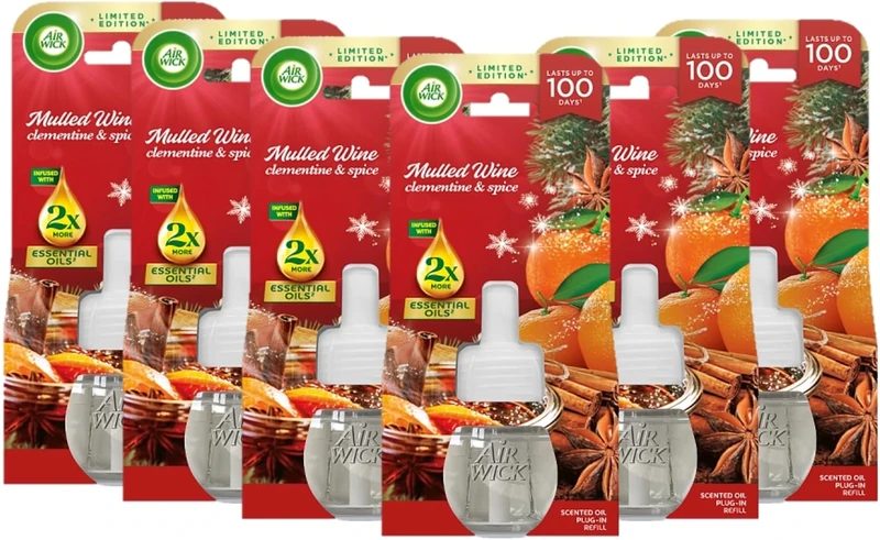 Air Wick Plug in Diffuser Refill, Mulled Wine, Pack 6 x 19ml, Long Lasting Fragrance, Lasts up to 600 Days, Plug in Air freshener