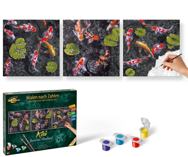 Schipper 609470860 Painting by Numbers Koi Jewel in Fish Pond Painting Pictures for Adults Including Brush and Acrylic Paints 40 x 120 cm