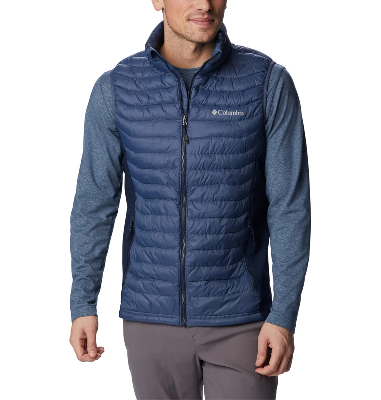 Columbia Men's Powder Pass Vest Puffer Vest Body Warmer, Dark Mountain x Collegiate Navy, Size XS