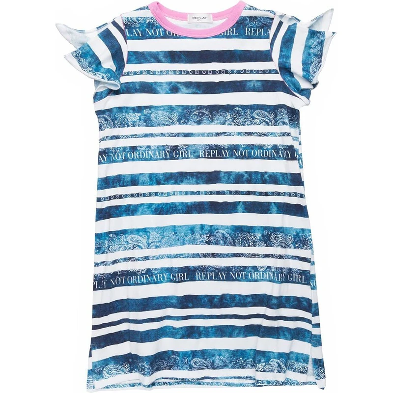 REPLAY SG3239 Girls' Dress, 010 White/Blue Striped, 10A, 010 White/Blue Striped, 10 Years - Image 1