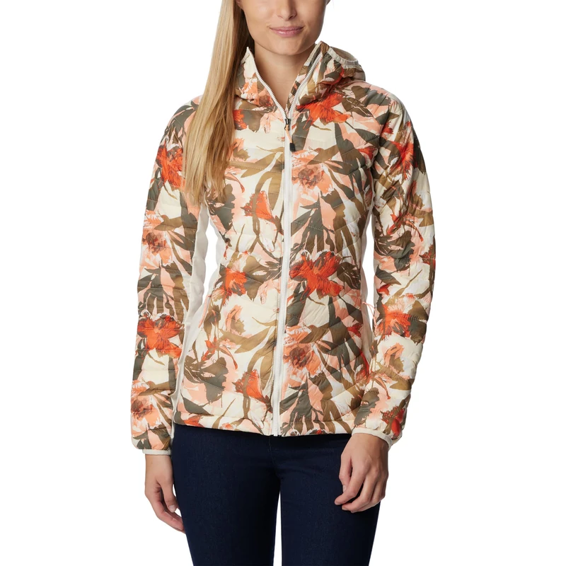 Columbia Women's Powder Pass Hooded Jacket Hooded Puffer Jacket, Chalk Floriculture Print, Size XS