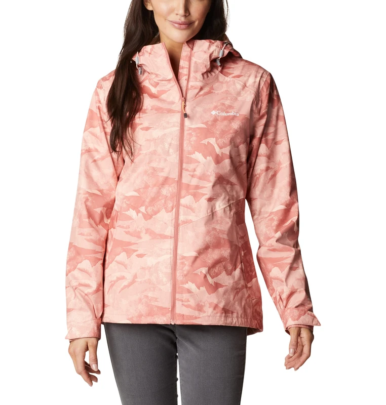Columbia Women's Inner Limits Jacket, Waterproof Rain Jacket, Dark Coral Coastline Print, Size XS