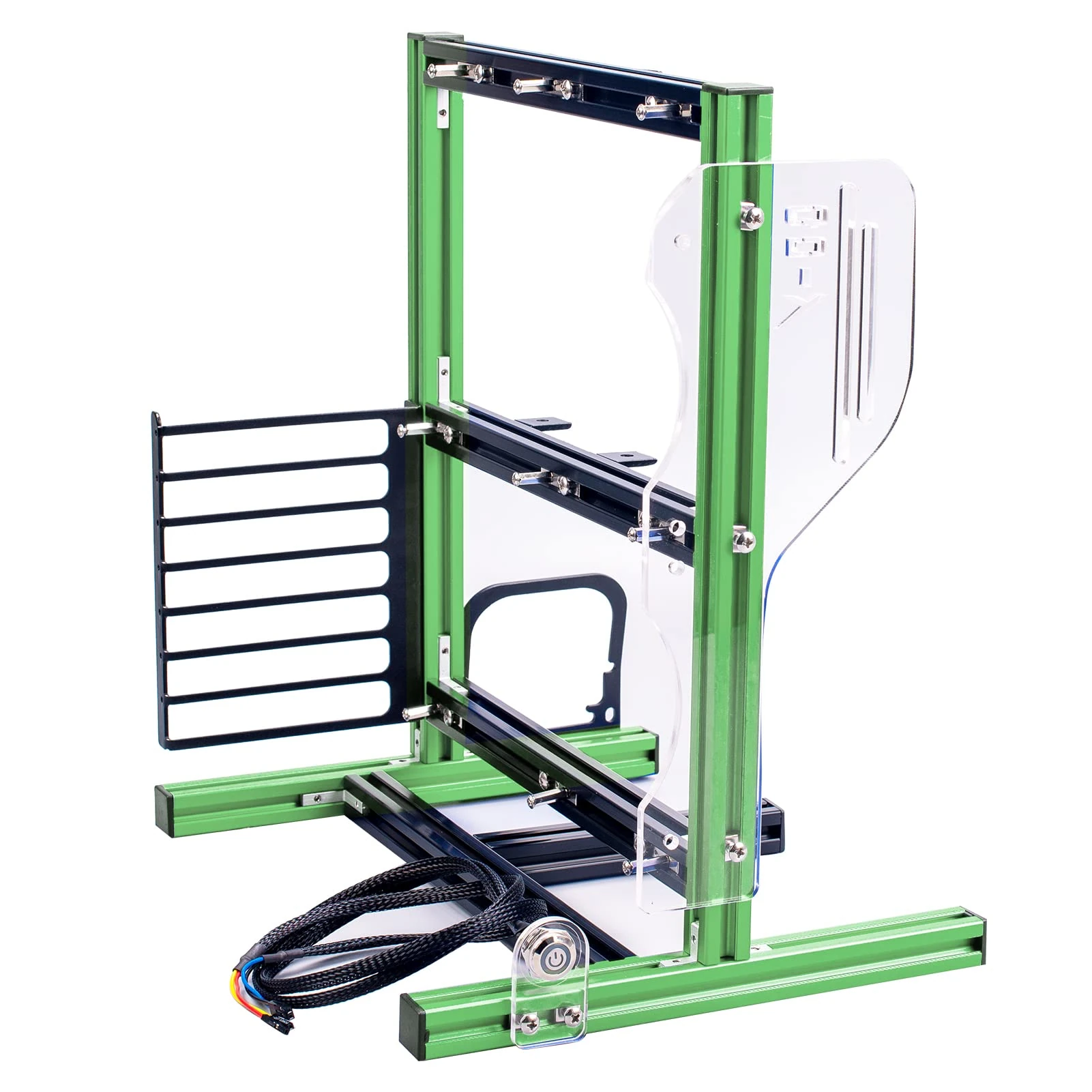 Dpofirs ATX Computer Open Air Case Bracket, Mini ITX MATX ATX PC Aluminum Test Bench Vertical Overclocking Open Air Frame Overclock Case Chassis Support Full Naked Heat Dissipation(Green Black)