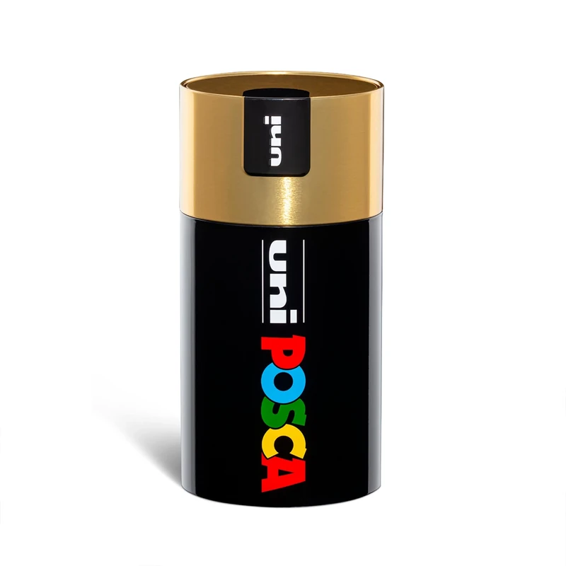 Posca UNI GIFT BOX, 18 Marker Pens in Assorted Colours - Medium Round Tip - 2.5 mm Stroke - Aluminium Gift Box - Cap Colour: Gold