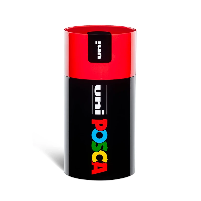 Posca UNI GIFT BOX 18 Marker Pens in Assorted Colours - Medium Round Tip - 2.5 mm Stroke - Aluminium Gift Box - Cap Colour: Red