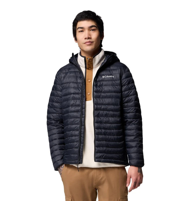 Columbia Men's Powder Pass Hooded Jacket Hooded Puffer Jacket, Spicy x Light Raisin, Size XS
