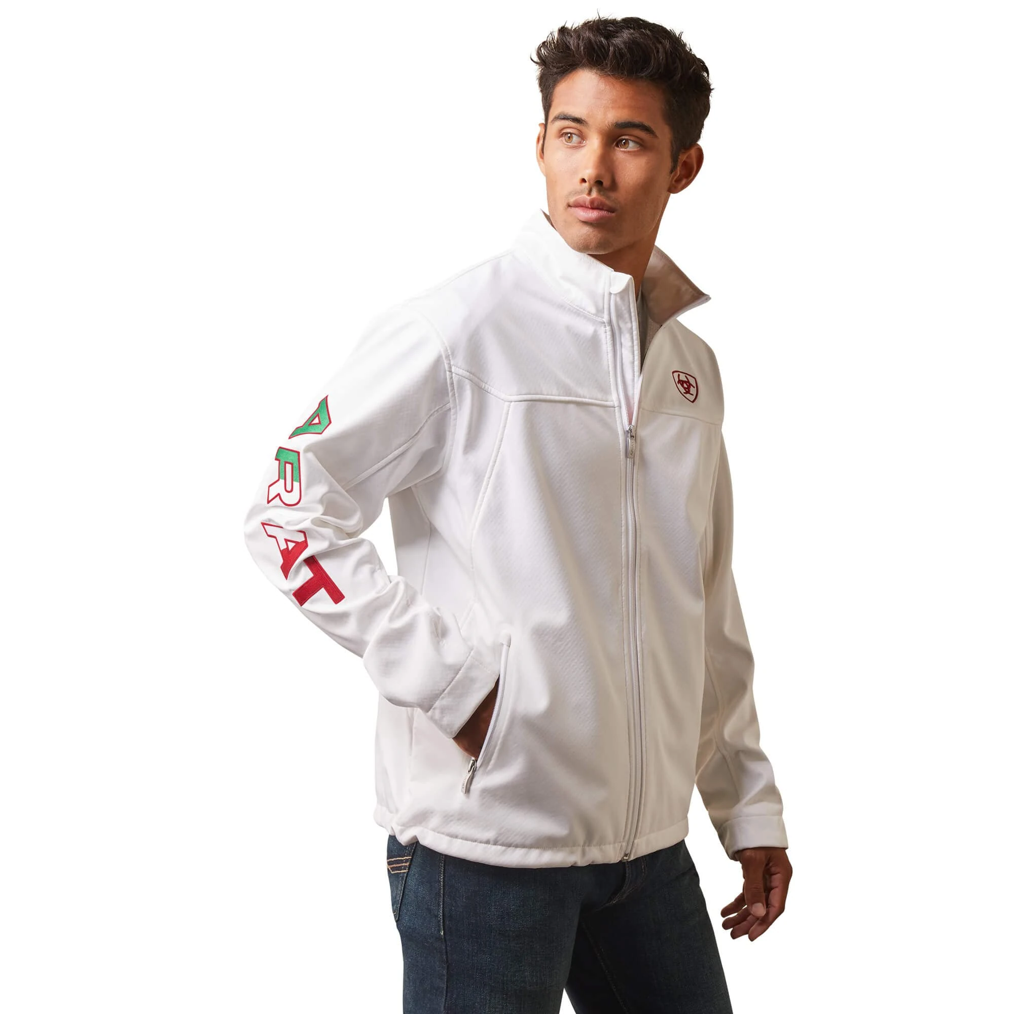 ARIAT Men's New Team Softshell Mexico Jacket, White, M