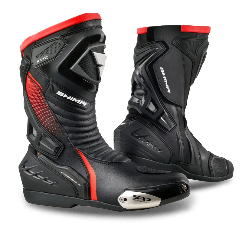 SHIMA RSX-6 Men, Motorbike Boots for Men | Reinforced Leather Mens Biker Boots with Side Zipper, Ankle Support, Anti-Slip Sole, Gear Shift Handle (Red Fluo, 11)