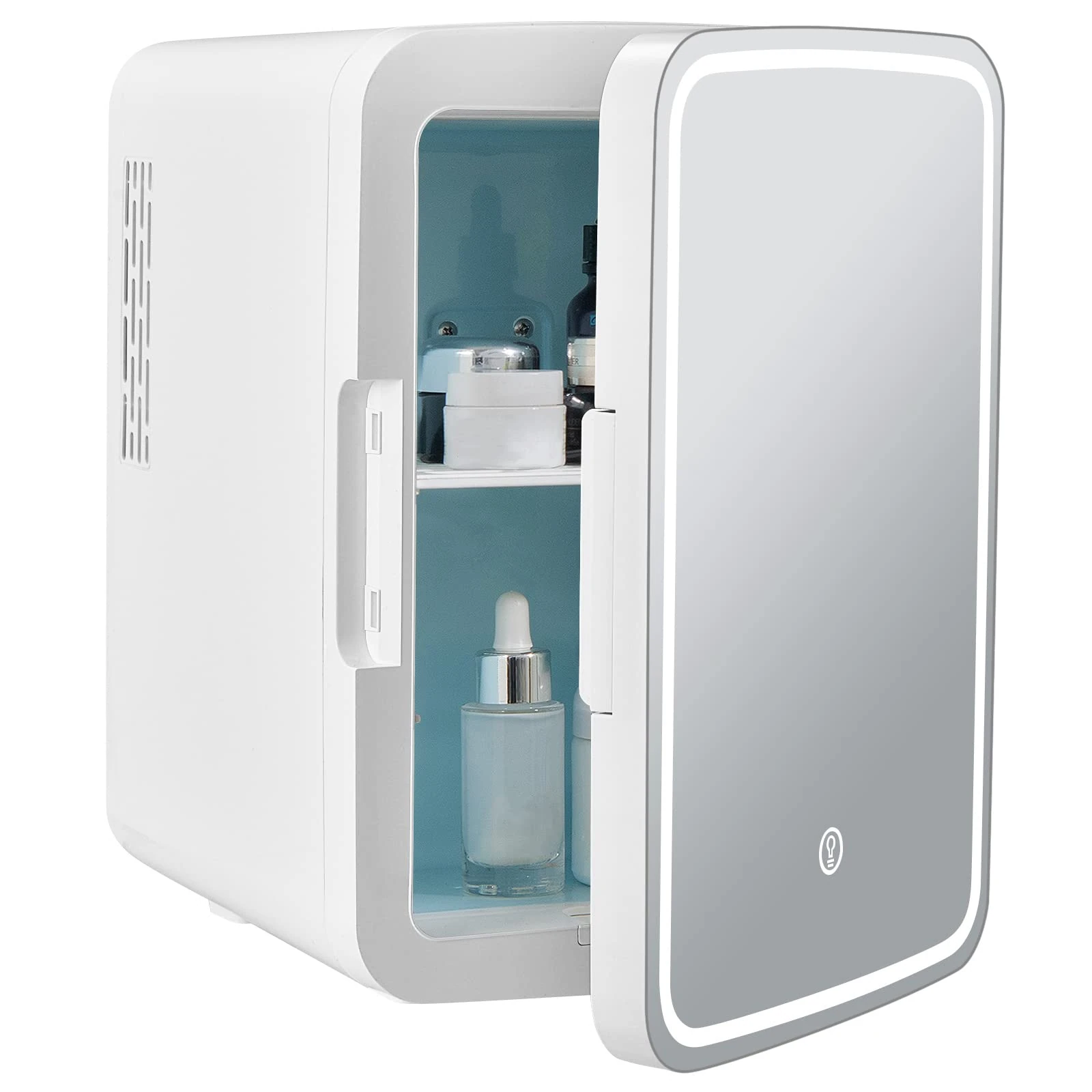 TANGZON 10L Mini Fridge with Light Up Mirror, Brightness Adjustable AC/DC Beauty Fridge with Removable Shelves, Portable Skincare Cosmetics Warmer Cooler for Bedroom Dorm & Car