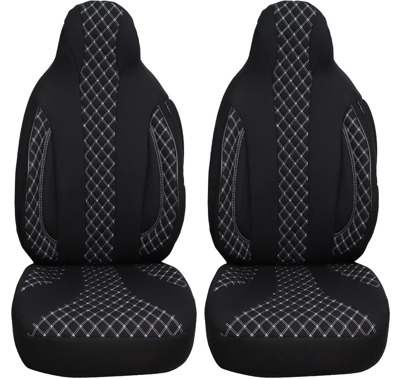 BREMER SITZBEZÜGE Measure Pilot Car Seat Covers Compatible with VW ID.4 Driver & Passenger from 2021 / Car Seat Covers Set Car Seat Covers Pack of 2 in Black/White Stitching