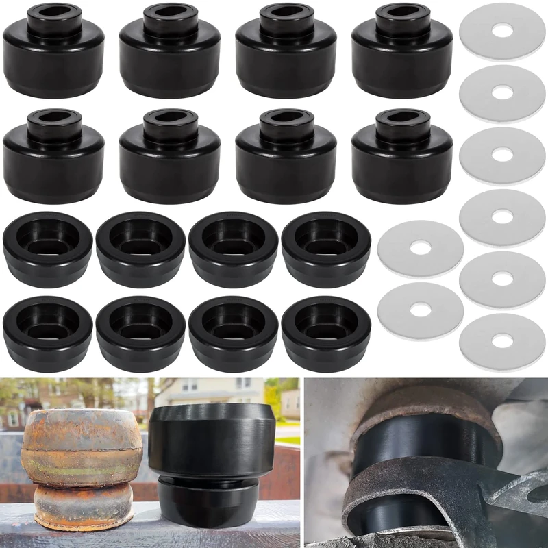 7-141 Body and Cab Mount Bushing Kit for Chevy Silverado & Sierra 1500/2500 2WD/4WD 1999-2014 Polyurethane Body Cab Mounts & Washers (Black 24PCS) - Image 1