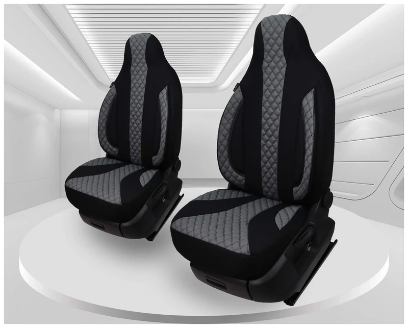 BREMER SITZBEZÜGE Measure Pilot Car Seat Covers Compatible with VW ID.3 Driver & Passenger from 2020 / Car Seat Covers Set Car Seat Covers Pack of 2 in Black/Grey