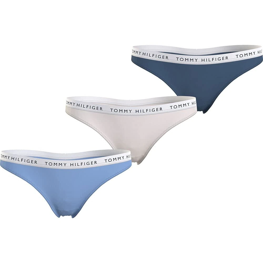 Tommy Hilfiger Women Thong Tanga Pack of 3, Multicolor (Vessel Blue/White/Blue Coast), S