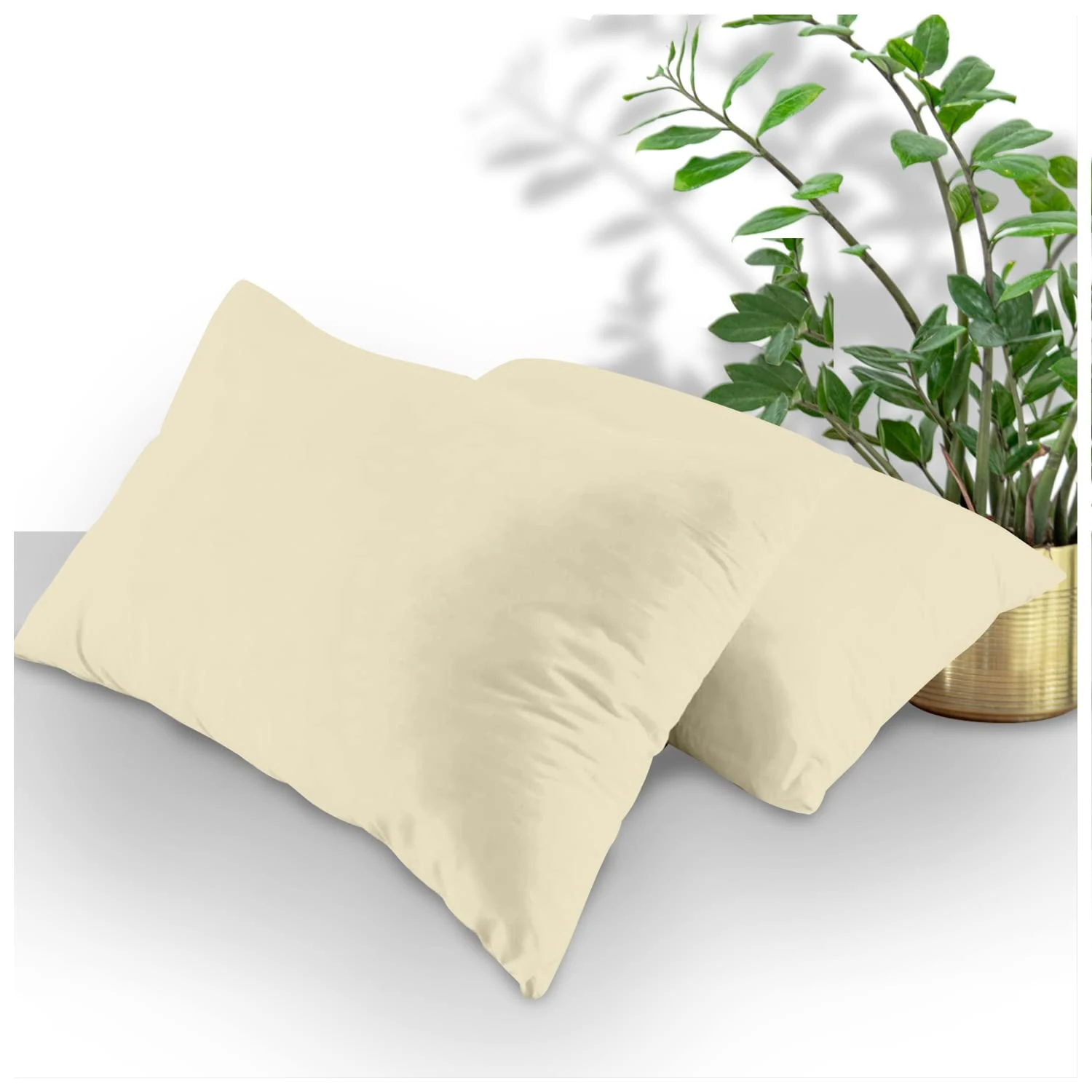 GC GAVENO CAVAILIA Housewife Pillowcases, Breathable Standard Pillow Cases, Plain Pillow Covers With Envelop Closure, Cream, 708735, 2 x Pillow Case