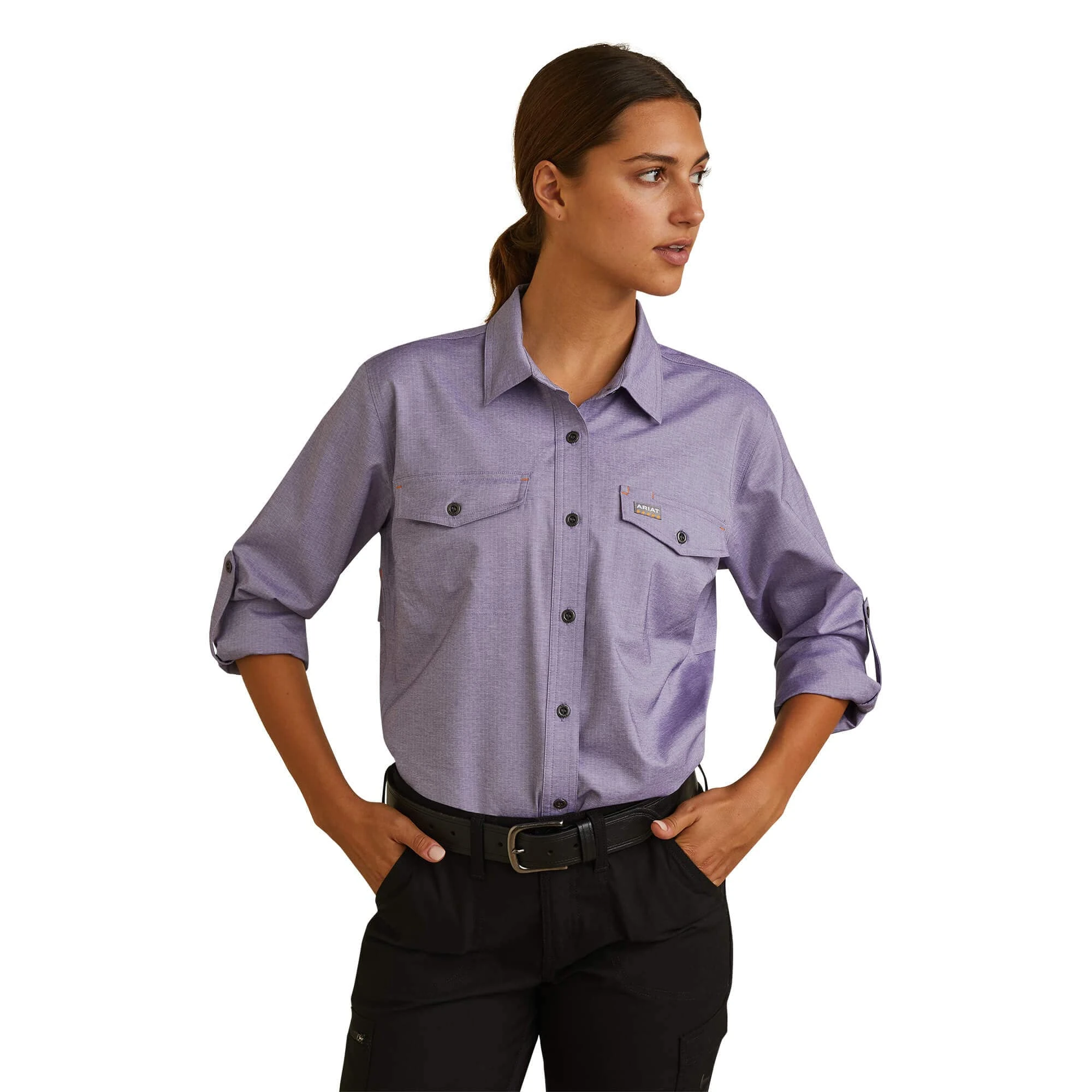 Ariat Women's Rebar Made Tough Venttek Durastretch Work Shirt, Corsican Blue Heather, XL
