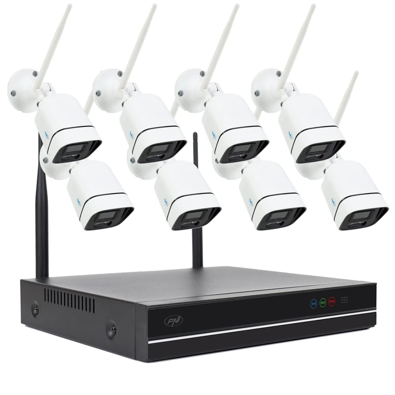 PNI House WiFi660 NVR 8 Channel Video Surveillance Kit and 8 Wireless Outdoor Cameras 3MP, P2P, IP66