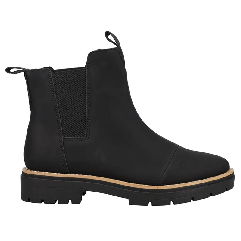 TOMS Chelsea Lug Boot for Women - Stylish Faux Leather and Nylon Puffer Upper, Easy Pull-on Design, Memory Foam Insole