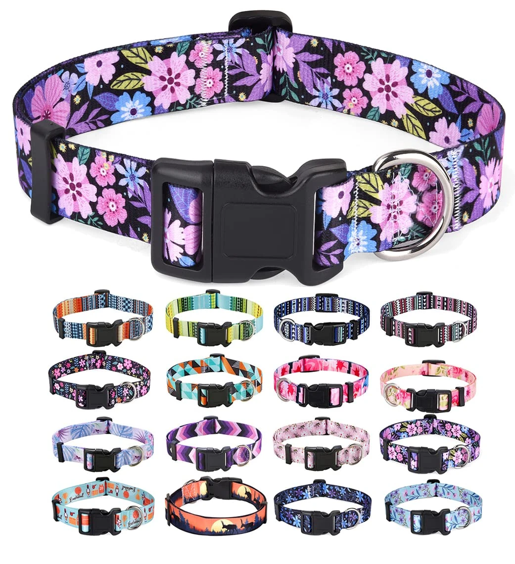 Mihqy Dog Collar for Small Dogs, Cute Small Medium Large Dog Pet Collar, with Floral Patterns, Soft Adjustable for Boy Girl Female Male Puppy Dog Collar(Floral Pink,S)