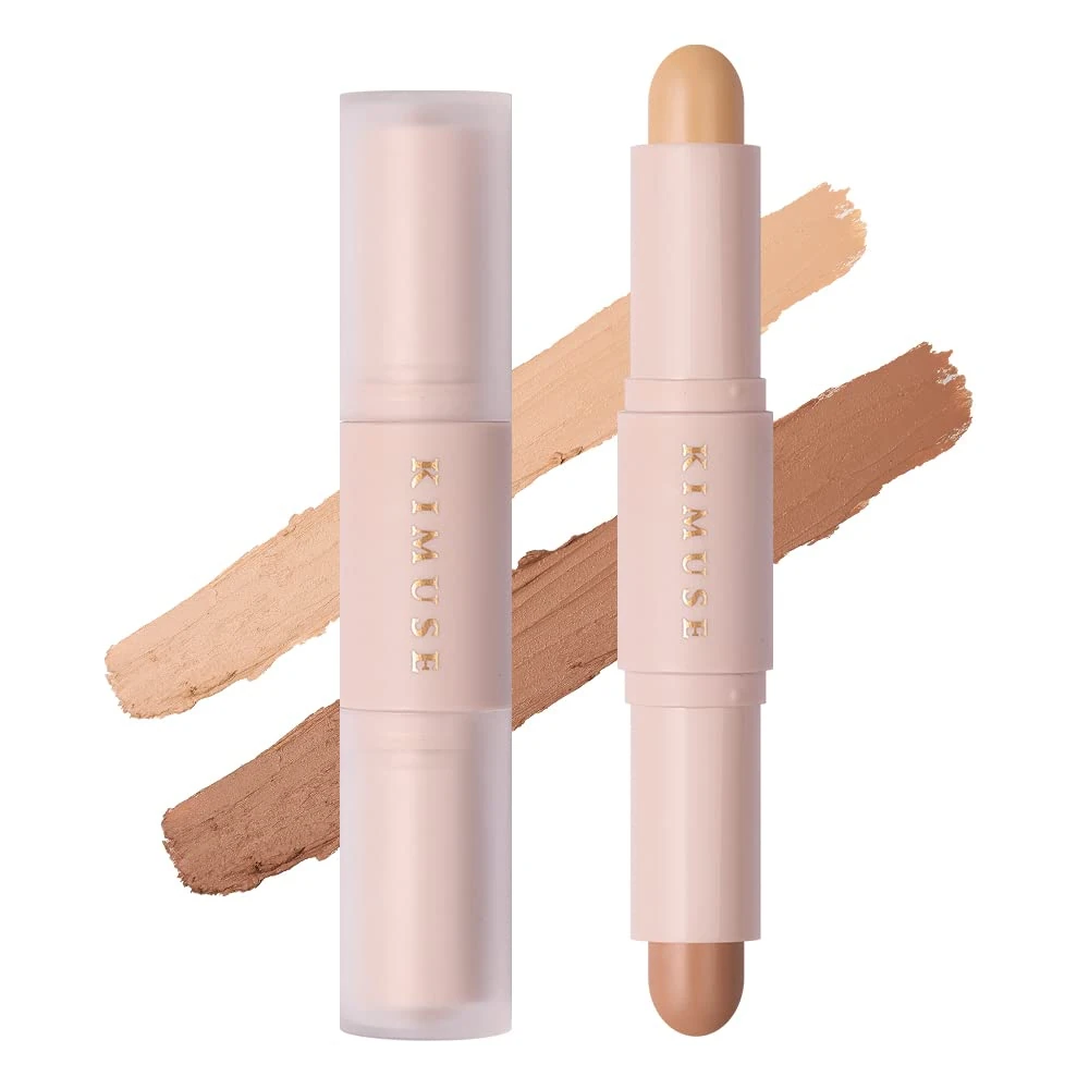 KIMUSE 2 Color Dual Cream Contour Stick, Highlight & Contour Bronzer Stick, Long Lasting & Waterproof Contour Sticks Kit for Light Skin Face Makeup (W02)